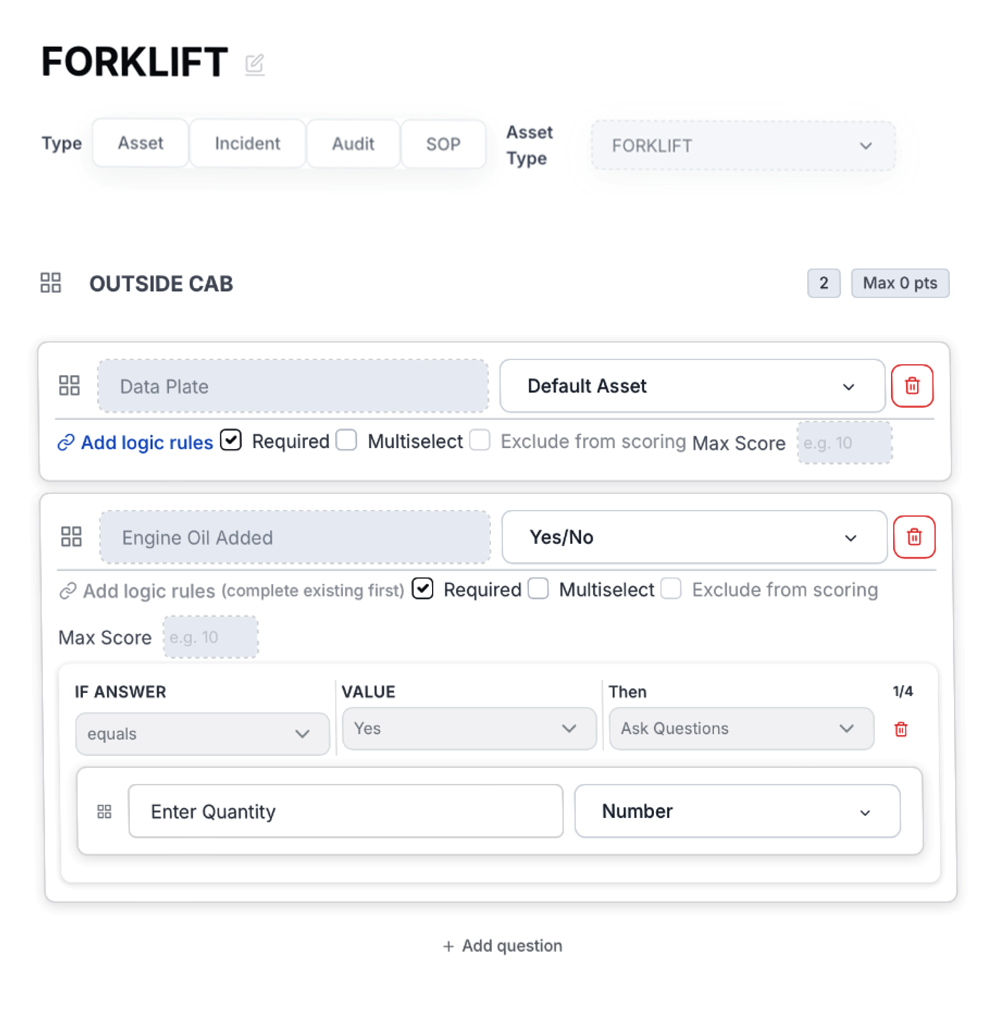 Lambda Asset Check build templates with conditional logic to digitize audits