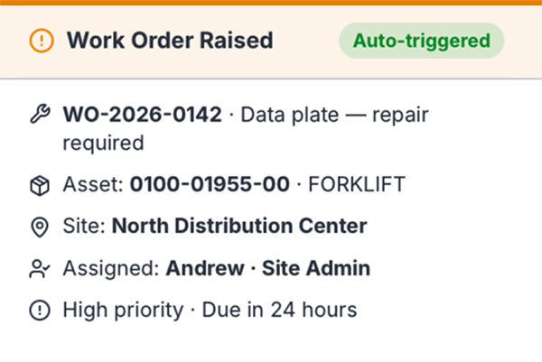 Automate work requests, corrective actions, or follow-up tasks from inspection findings